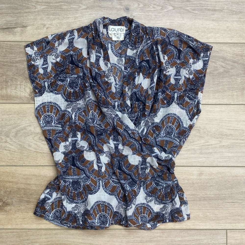 Escada Blue and Brown Patterned Blouse